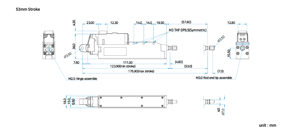제원 12Lfxx53 mm mightyZAP Micro Linear Actuator