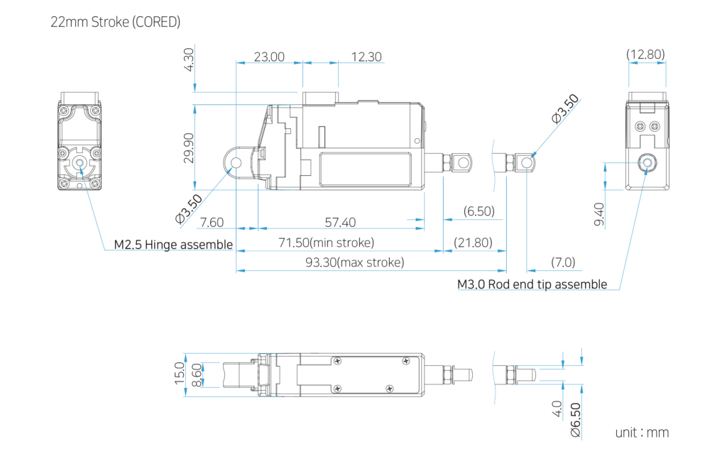 Limit Switch Lineup 제원mm22mm cored mightyZAP Micro Linear Actuator