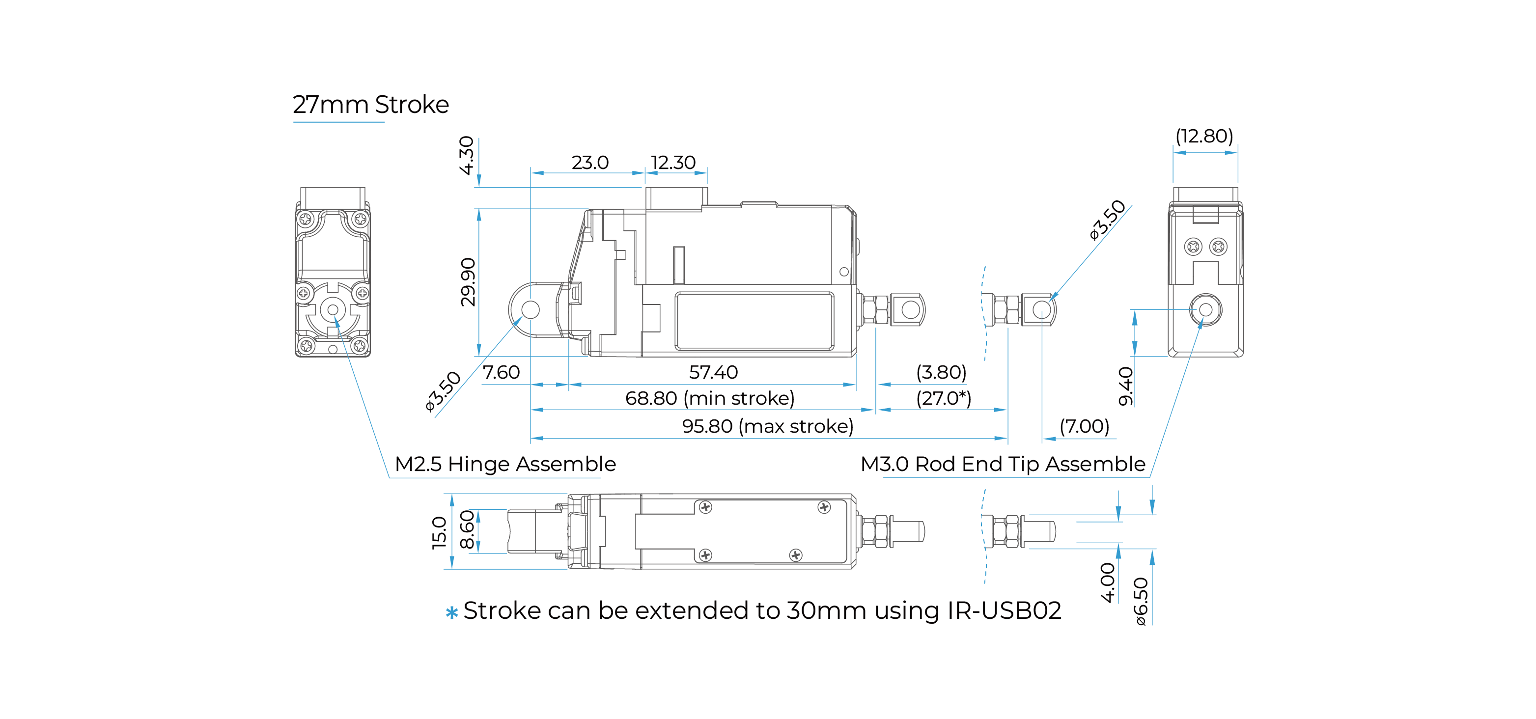 enPosition Control Lineup 제원blue27mm mightyZAP Micro Linear Actuator