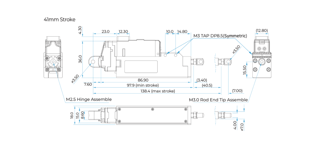 enPosition Control Lineup 제원blue41mm mightyZAP Micro Linear Actuator