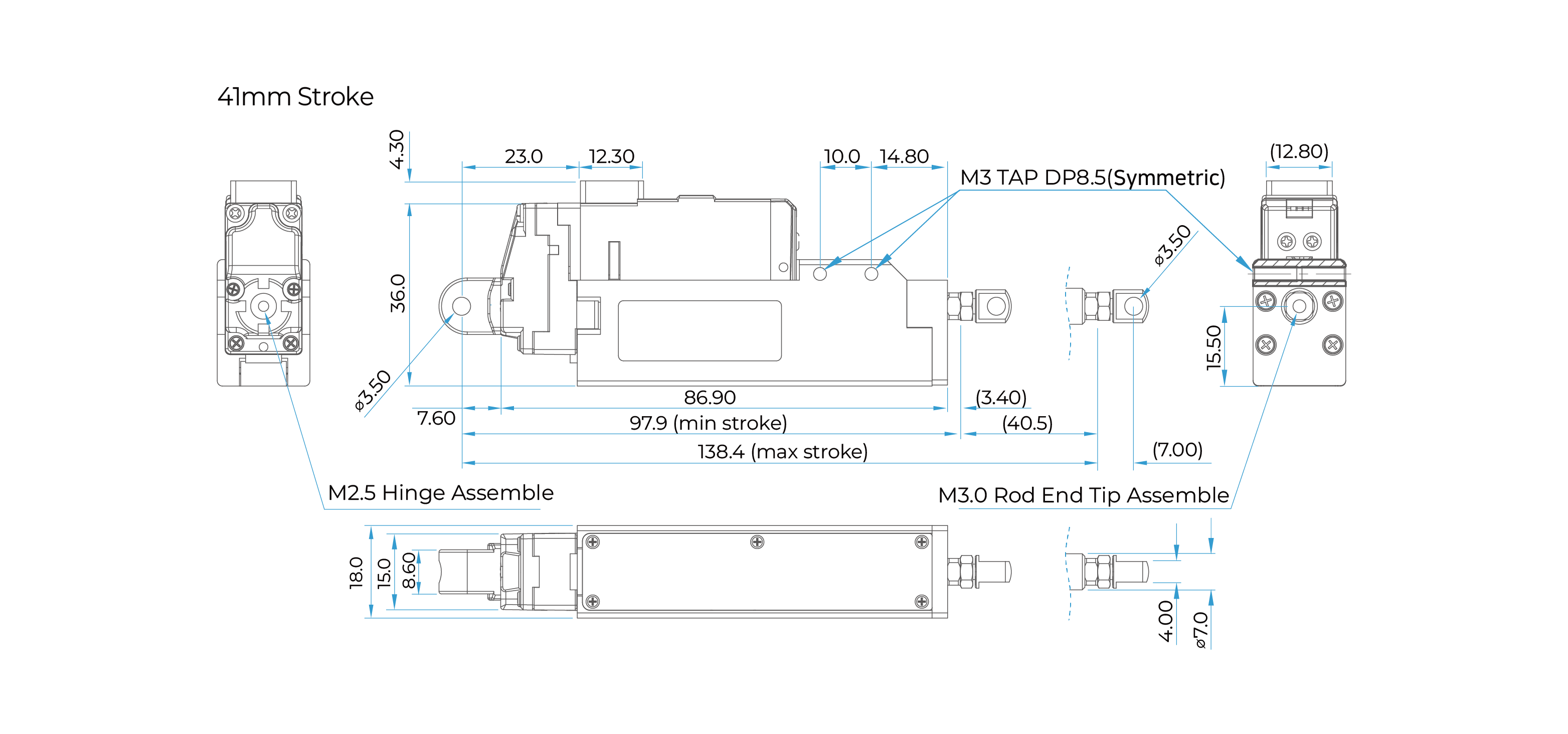 enPosition Control Lineup 제원blue41mm mightyZAP Micro Linear Actuator