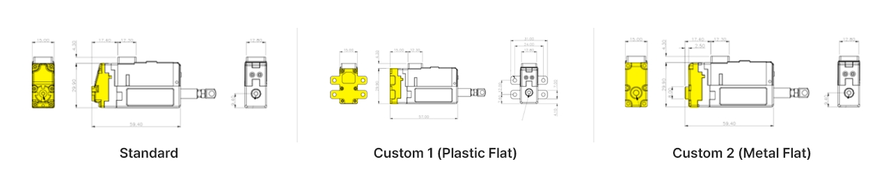 Standard / Custom 1 (Plastic flat) / Custom 2 (Metal Flat)